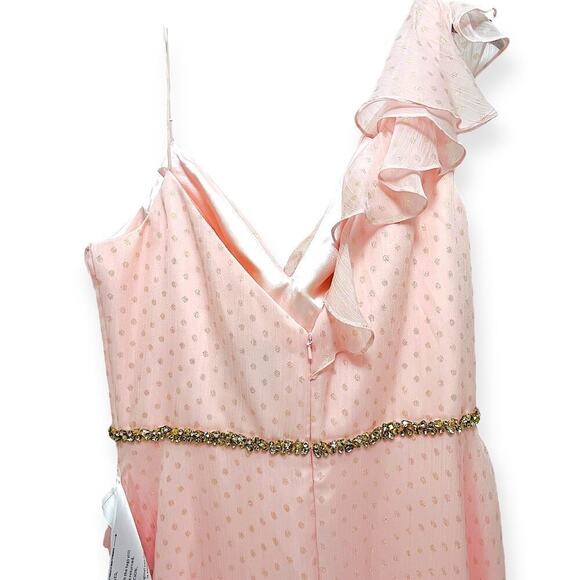 Mac Duggal Chiffon Embellished Sequin Asymmetric Ruffle Long Dress Pink 10 NWT - Picture 8 of 16